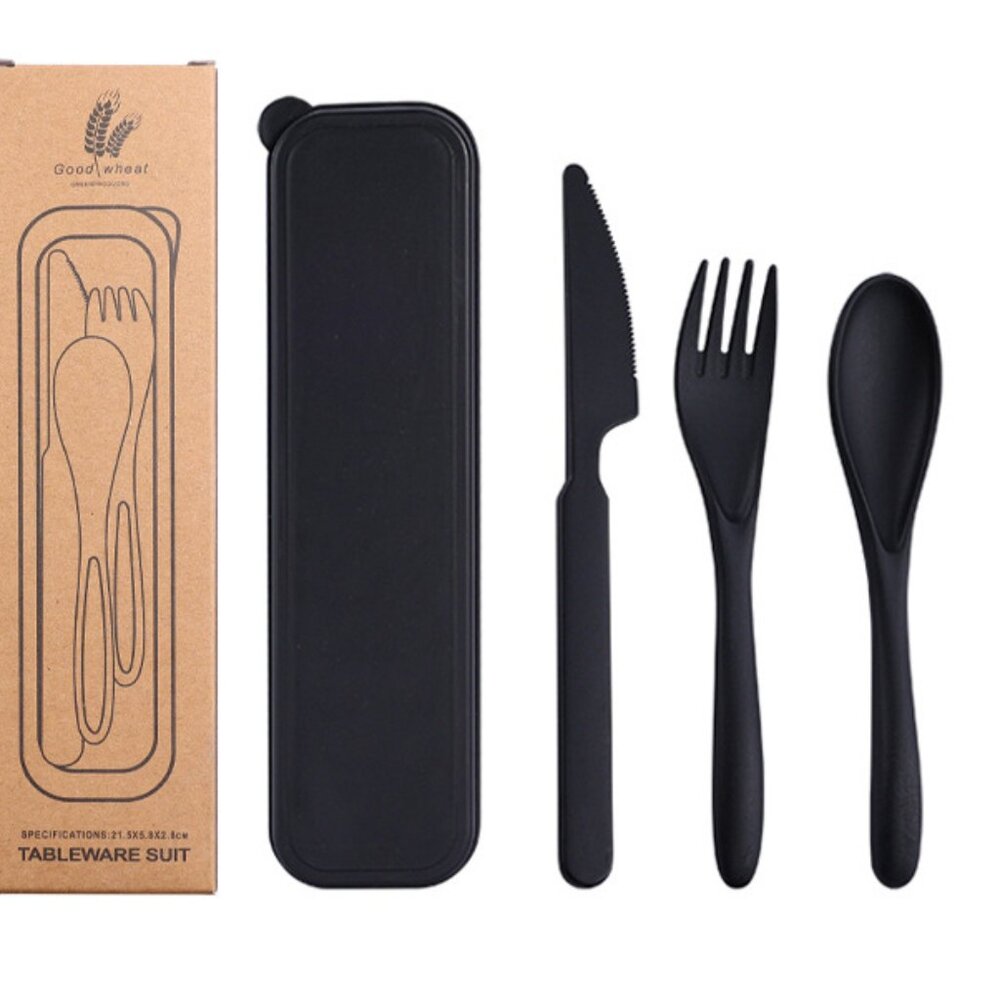 NEW Wheat Straw Reusable Portable Dining Set | Black